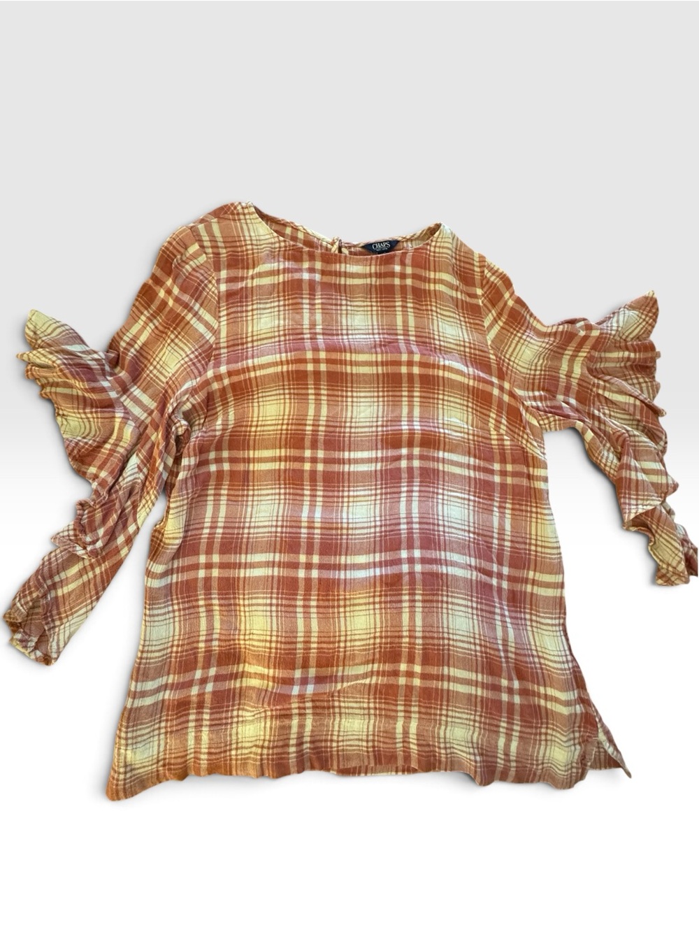 Chaps red and Cream Plaid Button-Back Top